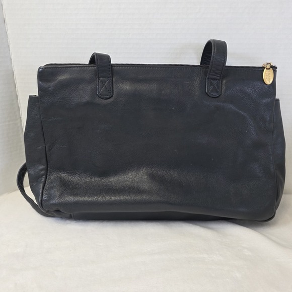 Stone Mountain Black Soft Vegan Leather Shoulder Bag Multiple Pockets Grannycore - Picture 11 of 11